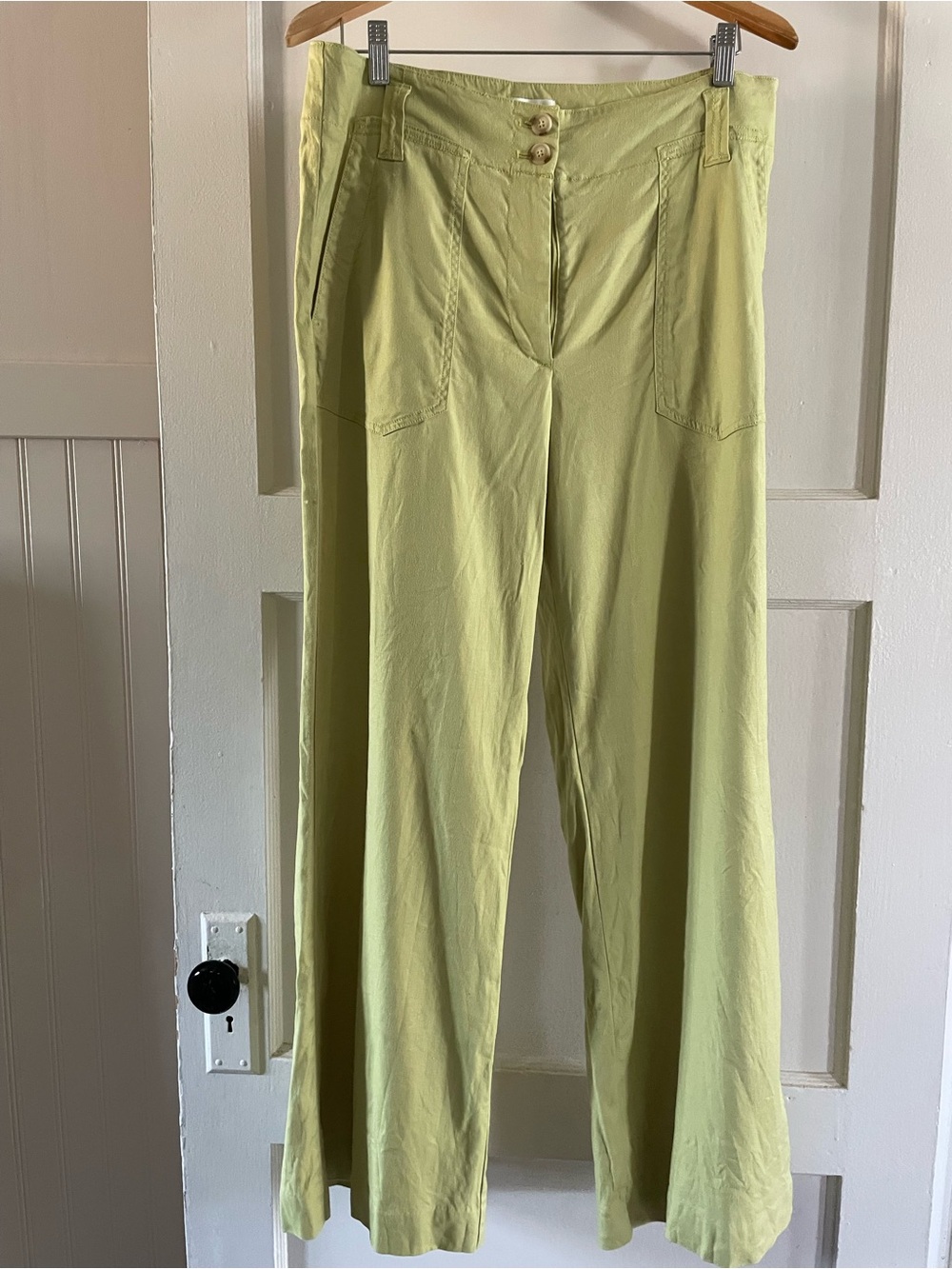 Anthropologie Light Green Wide-Leg Chinos